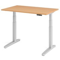 HAMMERBACHER XBHM12 elektrisch höhenverstellbarer Schreibtisch buche rechteckig, C-Fuß-Gestell silber 120,0 x 80,0 cm von HAMMERBACHER