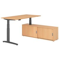 HAMMERBACHER XBHM16SB elektrisch höhenverstellbarer Schreibtisch buche rechteckig, C-Fuß-Gestell grau 160,0 x 80,0 cm von HAMMERBACHER