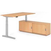 HAMMERBACHER XBHM16SB elektrisch höhenverstellbarer Schreibtisch buche rechteckig, C-Fuß-Gestell silber 160,0 x 80,0 cm von HAMMERBACHER