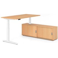 HAMMERBACHER XBHM16SB elektrisch höhenverstellbarer Schreibtisch buche rechteckig, C-Fuß-Gestell weiß 160,0 x 80,0 cm von HAMMERBACHER