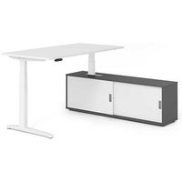HAMMERBACHER XBHM16SB elektrisch höhenverstellbarer Schreibtisch weiß rechteckig, C-Fuß-Gestell weiß 160,0 x 80,0 cm von HAMMERBACHER