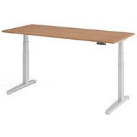 HAMMERBACHER XBHM19 elektrisch höhenverstellbarer Schreibtisch nussbaum rechteckig, C-Fuß-Gestell silber 180,0 x 80,0 cm von HAMMERBACHER