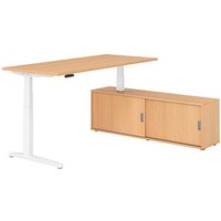 HAMMERBACHER XBHM19SB elektrisch höhenverstellbarer Schreibtisch buche rechteckig, C-Fuß-Gestell weiß 180,0 x 80,0 cm von HAMMERBACHER