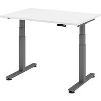 HAMMERBACHER XDSM12 elektrisch höhenverstellbarer Schreibtisch weiß rechteckig, T-Fuß-Gestell grau 120,0 x 80,0 cm von HAMMERBACHER