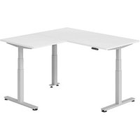 HAMMERBACHER XDSMW1608 elektrisch höhenverstellbarer Schreibtisch weiß rechteckig, T-Fuß-Gestell silber 160,0 x 160,0 cm von HAMMERBACHER