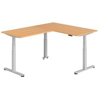 HAMMERBACHER XDSMW1612 elektrisch höhenverstellbarer Schreibtisch buche rechteckig, T-Fuß-Gestell silber 160,0 x 200,0 cm von HAMMERBACHER