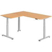 HAMMERBACHER XDSMW1908 elektrisch höhenverstellbarer Schreibtisch buche rechteckig, T-Fuß-Gestell silber 180,0 x 160,0 cm von HAMMERBACHER