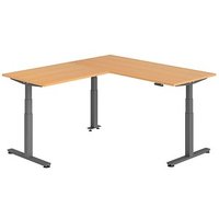 HAMMERBACHER XDSMW1912 elektrisch höhenverstellbarer Schreibtisch buche rechteckig, T-Fuß-Gestell grau 180,0 x 200,0 cm von HAMMERBACHER