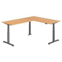 HAMMERBACHER XDSMW1916 elektrisch höhenverstellbarer Schreibtisch buche rechteckig, T-Fuß-Gestell grau 180,0 x 240,0 cm von HAMMERBACHER