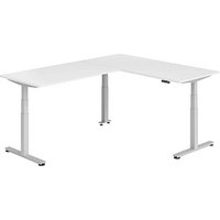 HAMMERBACHER XDSMW1916 elektrisch höhenverstellbarer Schreibtisch weiß rechteckig, T-Fuß-Gestell silber 180,0 x 240,0 cm von HAMMERBACHER