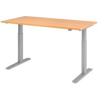 HAMMERBACHER XMKA16 elektrisch höhenverstellbarer Schreibtisch buche rechteckig, C-Fuß-Gestell silber 160,0 x 80,0 cm von HAMMERBACHER