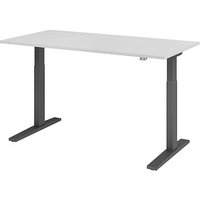 HAMMERBACHER XMKA16 elektrisch höhenverstellbarer Schreibtisch lichtgrau rechteckig, C-Fuß-Gestell grau 160,0 x 80,0 cm von HAMMERBACHER