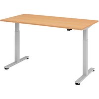 HAMMERBACHER XMST16 elektrisch höhenverstellbarer Schreibtisch buche rechteckig, T-Fuß-Gestell silber 160,0 x 80,0 cm von HAMMERBACHER