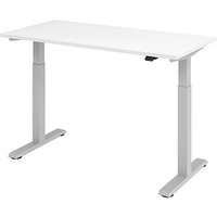 HAMMERBACHER XMST614 elektrisch höhenverstellbarer Schreibtisch weiß rechteckig, T-Fuß-Gestell silber 140,0 x 67,2 cm von HAMMERBACHER