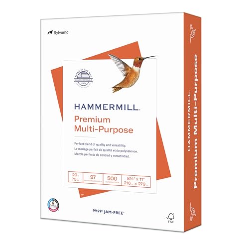 Hammermill Druckerpapier, Premium Mehrzweckpapier 9,1 kg, 8,5 x 11-1 Paket (500 Blatt) - 97er Helligkeit, hergestellt in den USA von HAMMERMILL