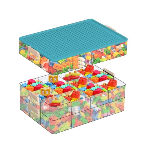 Aufbewahrungsbox mit Deckel, 3 Ebenen Transparente Sortierbox für Lego, Plastik Stapelbar Box mit Griff Aufbewahrung Spielzeugkiste Clear Storage box für Handwerk, Accessoire, Kinderspielzeug (Blau) von HAMON