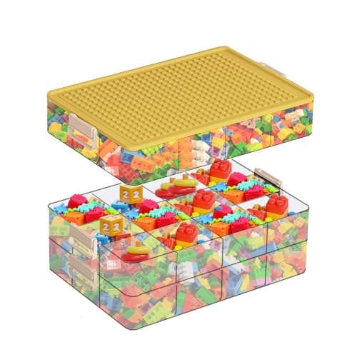 Aufbewahrungsbox mit Deckel, 3 Ebenen Transparente Sortierbox für Lego, Plastik Stapelbar Box mit Griff Aufbewahrung Spielzeugkiste Clear Storage box für Handwerk, Accessoire, Kinderspielzeug (Gelb) Aufbewahrungsbox mit Deckel, 3 Ebenen Transparente Sortierbox für Lego, Plastik Stapelbar Box mit Griff Aufbewahrung Spielzeugkiste Clear Storage box für Handwerk, Accessoire, Kinderspielzeug (Gelb) von HAMON