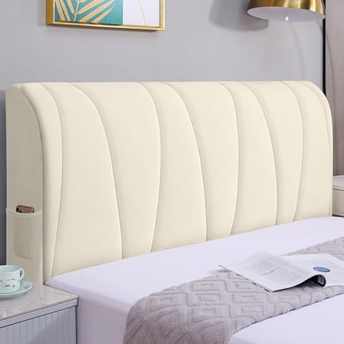 Bettkopfteil Hussen Bett Kopfteil Bezug Weicher Strecken Samtstoff Staubdichte Schutzhülle, Universell Verdicken Kopfteilbezug überzug für gepolsterte Schlafzimmer Kopfteil (Beige, 200 cm) von HAMON