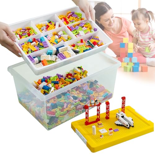 HAMON Aufbewahrungsboxen mit Deckel für Lego Bausteine,Transparente Sortierbox für Lego,Plastik Stapelbar Box mit Griff,Clear Storage box für Handwerk,Accessoire,Kinderspielzeug(Gelb) von HAMON