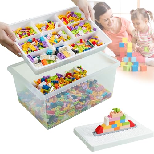 HAMON Aufbewahrungsboxen mit Deckel für Lego Bausteine,Transparente Sortierbox für Lego,Plastik Stapelbar Box mit Griff,Clear Storage box für Handwerk,Accessoire,Kinderspielzeug(Weiß) von HAMON