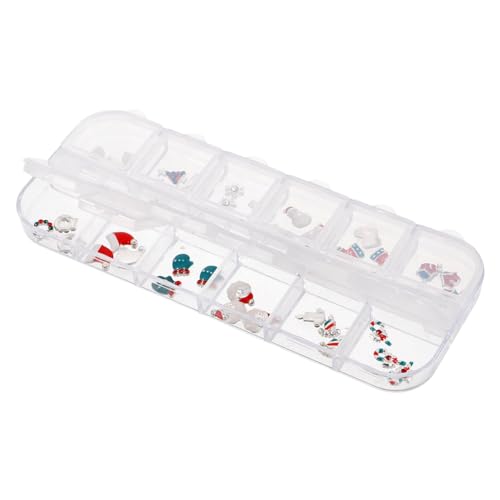 HAMPPLIES 1 Schachtel Weihnachtliche Nail Art Charms Box mit Weihnachtsbaum Schneemann Weihnachtsmann Robustes Legierungsmaterial Funkelnde Nail Gems für Kreative Maniküre Dekorationen von HAMPPLIES