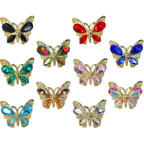 HAMPPLIES 10 Stück Teiliges Nail Art Charms Schmetterling Strasssteine Nagel Deko Leicht Anwendbar Für Maniküre Party Accessoires Mixfarben von HAMPPLIES