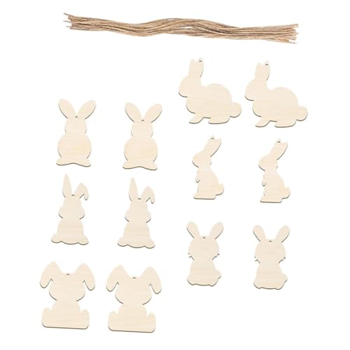 HAMPPLIES 12 Stück Teiliges Unvollendete Holzscheiben Osterhasen zum Basteln mit Doppelseitiger Oberfläche Aufhängeösen DIY Osterdekoration für Wände Feuerstellen Garten und Bastelprojekte von HAMPPLIES