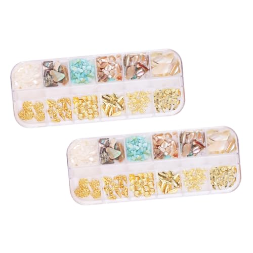 HAMPPLIES 2 Boxen Fächer Nagelkunst Dekorationsset mit Muschel Legierungs Charms DIY Maniküre Zubehör für Natürliche und Künstliche Nägel Kreative Nagelverzierung für Damen und von HAMPPLIES