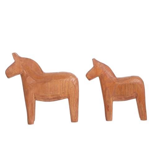 HAMPPLIES 2 Stück Teiliges Handgeschnitztes Holzpferd Rustikale Pferdeskulptur Natürliche Holzmaserung Vintage Holzfigur Einzigartiges Handgefertigtes Tierornament für Wohn Bürodekoration von HAMPPLIES
