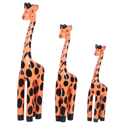 HAMPPLIES 3 Stück Teiliges Holz Giraffen Set Minimalistische Handgefertigte Holzfiguren als Stilvolle Tierdekoration für Wohnzimmer Büro Bücherregal Kompakte Familien-Design Tischdeko von HAMPPLIES