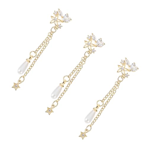 HAMPPLIES 3 Stück Teiliges Nagelkunst mit Goldplattierter Zirkonkette Modischen Perlenanhängern und Schleifen Design DIY Nail Art Dekorationen für Kreative Maniküre Geeignet für Profi und von HAMPPLIES