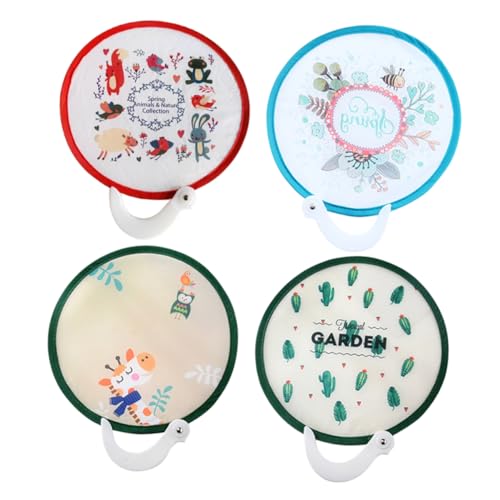 HAMPPLIES 4 Stück Faltbare Handfächer Runde Handfächer im Japanischen Stil für Mädchen und Frauen Zufällige Designs für Hochzeiten Geburtstagsfeiern und Dekoration von HAMPPLIES