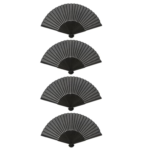 HAMPPLIES 4 Stück Schwarze Faltbare Handfächer Für Männer Stoff Schwarzer Fächer Handgestickte Handfächer Dekorativer Eleganter Handfächer Traditioneller Handfächer Handfaltfächer Aus von HAMPPLIES