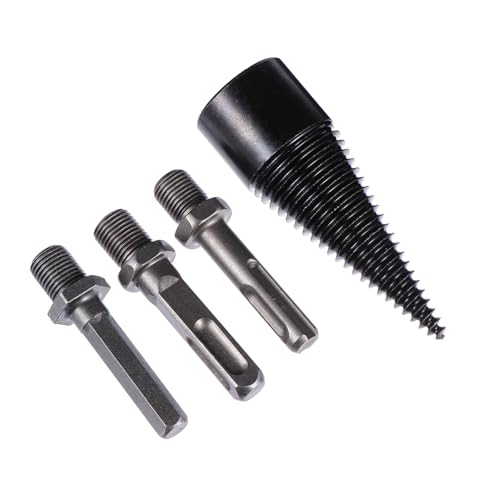 HAMPPLIES 4 Stück Teiliges Holzspalter bohrer set aus Hochwertigem Integrierte Kegelspalter für Bohrmaschinen Robust Verschleißfest Vibrationsbeständig zum Schnellen Spalten von Holz von HAMPPLIES