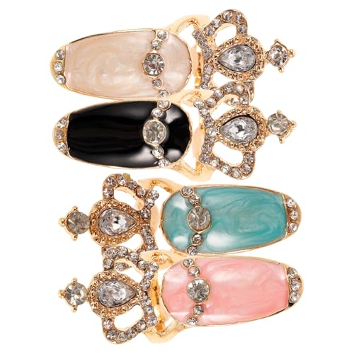 HAMPPLIES 4 Stück Teiliges Nail Art Charm mit Strahlenden Strasssteinen Verstellbare Krone Fingernagelringe aus Legierung Modischer Schmuck für Maniküre und Besondere Anlässe HAMPPLIES 4 Stück Teiliges Nail Art Charm mit Strahlenden Strasssteinen Verstellbare Krone Fingernagelringe aus Legierung Modischer Schmuck für Maniküre und Besondere Anlässe von HAMPPLIES