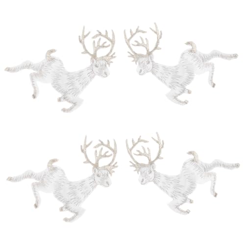 HAMPPLIES 4 Stück Teiliges Weihnachtsfieber Rentier Applikationen Selbstklebende Bestickte Stoffpatches für Kleidung Schuhe Festliche Dekoration Modische Rentier Designs für DIY von HAMPPLIES