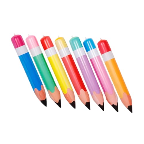 HAMPPLIES 7 Stück Aufblasbare Bleistift Dekoration für Schulanfang PVC Bleistiftballons Bunten Farben Gelb Orange Blau Grün Rot Leichte und Langlebige Klassenzimmer Deko für Einfach von HAMPPLIES