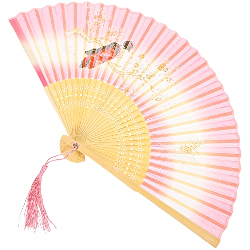 HAMPPLIES Antiker Faltfächer Muster Faltbarer Handventilator Spitzenfächer dekorativ Falten UV Schmuckfächer für die Dekoration Papierventilatordekorationen Handgebläse Stoff Rosa von HAMPPLIES