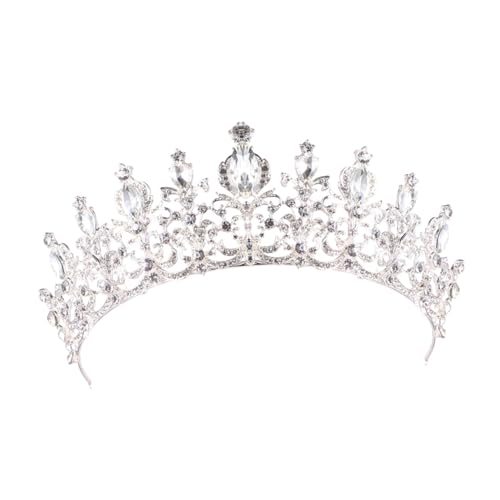 HAMPPLIES Barock Hochzeit Krone mit Weißen Strasssteinen Eleganter Haarschmuck für Frauen Vintage Braut Tiara für Hochzeitsfeier Halloween Kostüm Party und Besondere Anlässe von HAMPPLIES