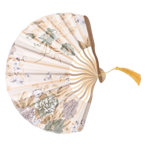 HAMPPLIES Vintage Style Faltbarer Damen Handfächer mit Chinesischem Blumenmuster Leichter und Stofffächer für Bühne Tanz und Dekoration Kompakt und Elegant in Gold von HAMPPLIES