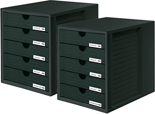 HAN 1450-14 Schubladenbox SYSTEMBOX; Innovatives; attraktives Design mit 5 geschlossenen Schubladen (Schubladenbox geschlossen | 2er Set, schwarz) von HAN
