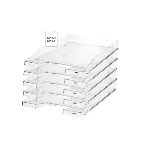 HAN Briefablage JUNIOR - 5 STÜCK, moderne und flache Ablage im frischen Design bis Format DIN A4/C4, transparent-glasklar, 1025-23-5 von HAN