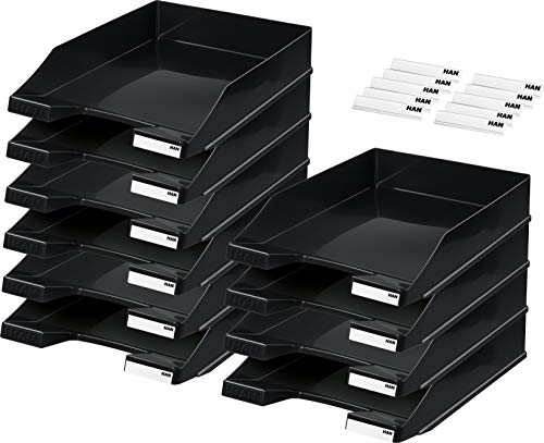 HAN Briefablage KLASSIK 1027-X-13 in Schwarz/Hochwertige, stapelbare Ablage im modernen Design/Für Briefe & Papiere bis Format A4–C4, 10 Stück + 10 original Beschriftungsclips HAN Briefablage KLASSIK 1027-X-13 in Schwarz/Hochwertige, stapelbare Ablage im modernen Design/Für Briefe & Papiere bis Format A4–C4, 10 Stück + 10 original Beschriftungsclips von HAN
