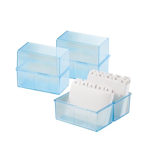 HAN Karteibox DIN A8 quer – innovatives, attraktives Design für 200 Karteikarten mit Stahlscharnier und Schnappverschluss, mit A-Z Register, transluzent-blau, 979-64, 6 STÜCK von HAN