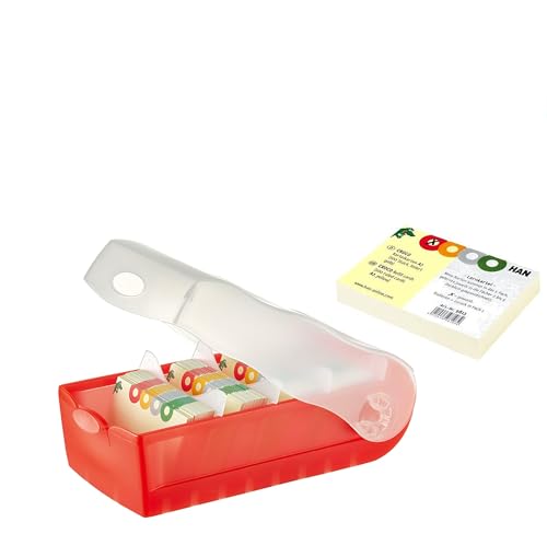 HAN Lernkarteibox CROCO A7 quer, für bis zu 900 Karten, inkl. 100 Karten und 5 Stützplatten (rot transluzent / 500 Karten) von HAN