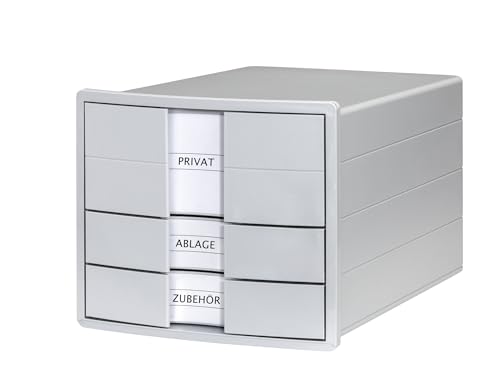 HAN Schubladenbox IMPULS 2.0 Mit 3 Geschlossenen Schubladen Für DIN A4/C4 Inkl. Beschriftungsschilder, Unterlagenbox, Boden Mit Auszugsperre, Möbelschonende Gummifüße, 1017-11, Lichtgrau von Hanlesi