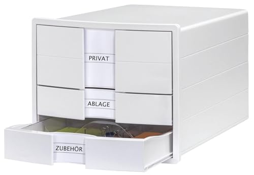 HAN Schubladenbox IMPULS 2.0 mit 3 geschlossenen Schubladen für DIN A4/C4 inkl. Beschriftungsschilder, Unterlagenbox, Boden mit Auszugsperre, möbelschonende Gummifüße, 1017-12, weiß von HAN