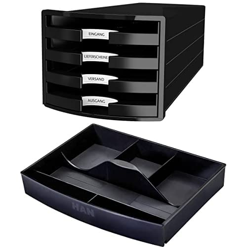HAN Schubladenbox IMPULS 2.0 mit 4 geschlossenen Schubladen für DIN A4/C4 inkl. + HAN Schubladeneinsatz von HAN
