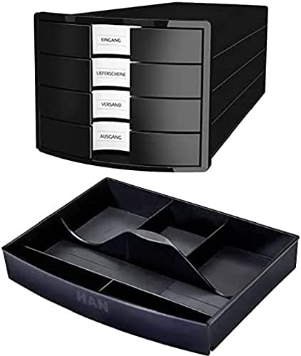 HAN Schubladenbox IMPULS 2.0 mit 4 geschlossenen Schubladen für DIN A4/C4 inkl. + HAN Schubladeneinsatz von HAN