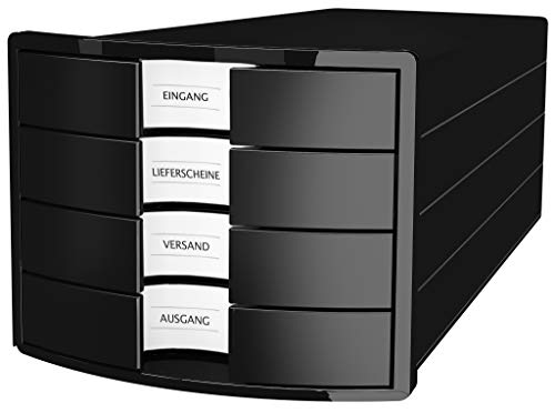 HAN Schubladenbox IMPULS 2.0 mit 4 geschlossenen Schubladen für DIN A4/C4 inkl. Beschriftungsschilder, Auszugsperre, möbelschonende Gummifüße, Design in premium Qualität, 1012-13, schwarz von HAN